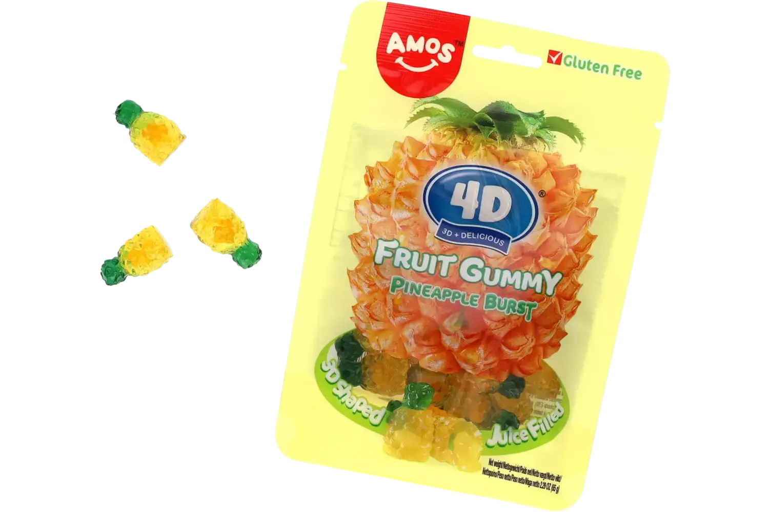 Amos - 4D Fruit Gummy Pineapple 65g