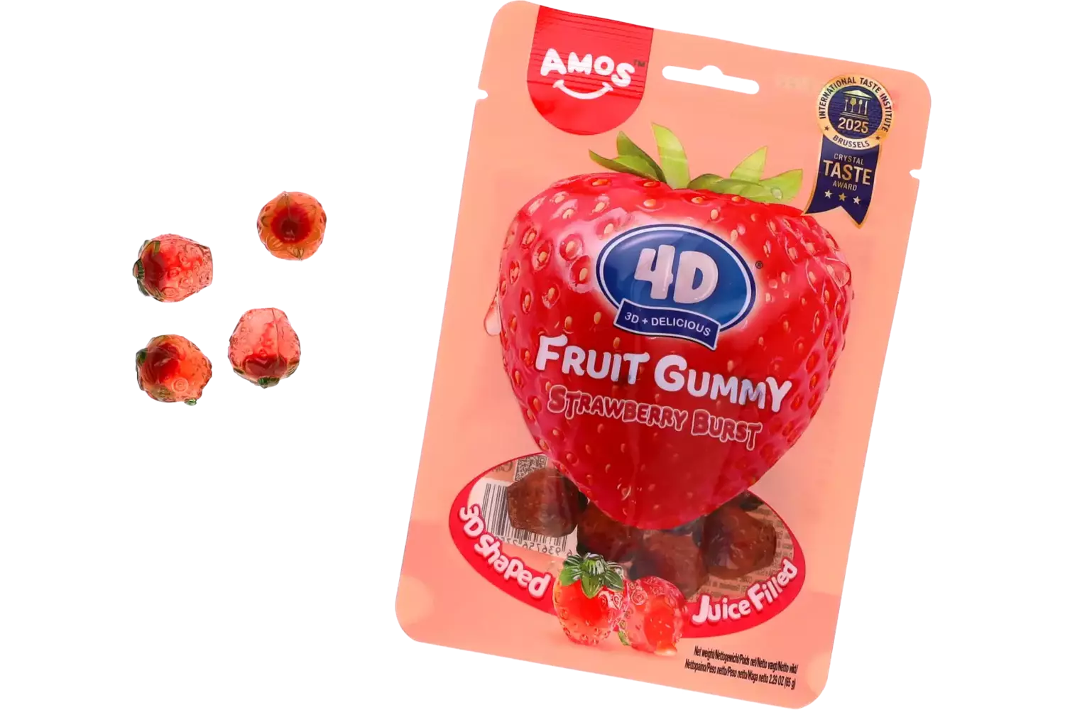 Amos - 4D Fruit Gummy Strawberry 65g