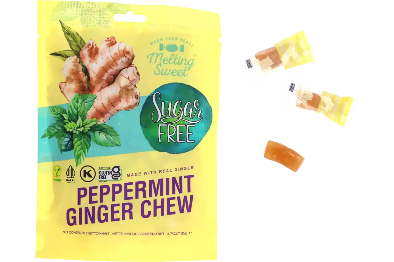 Melting Sweet - Ginger Chew Peppermint (Sugar Free) - 105g