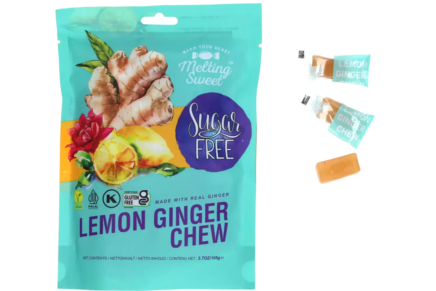 Melting Sweet - Ginger Chew Lemon (Sugar Free) - 105g