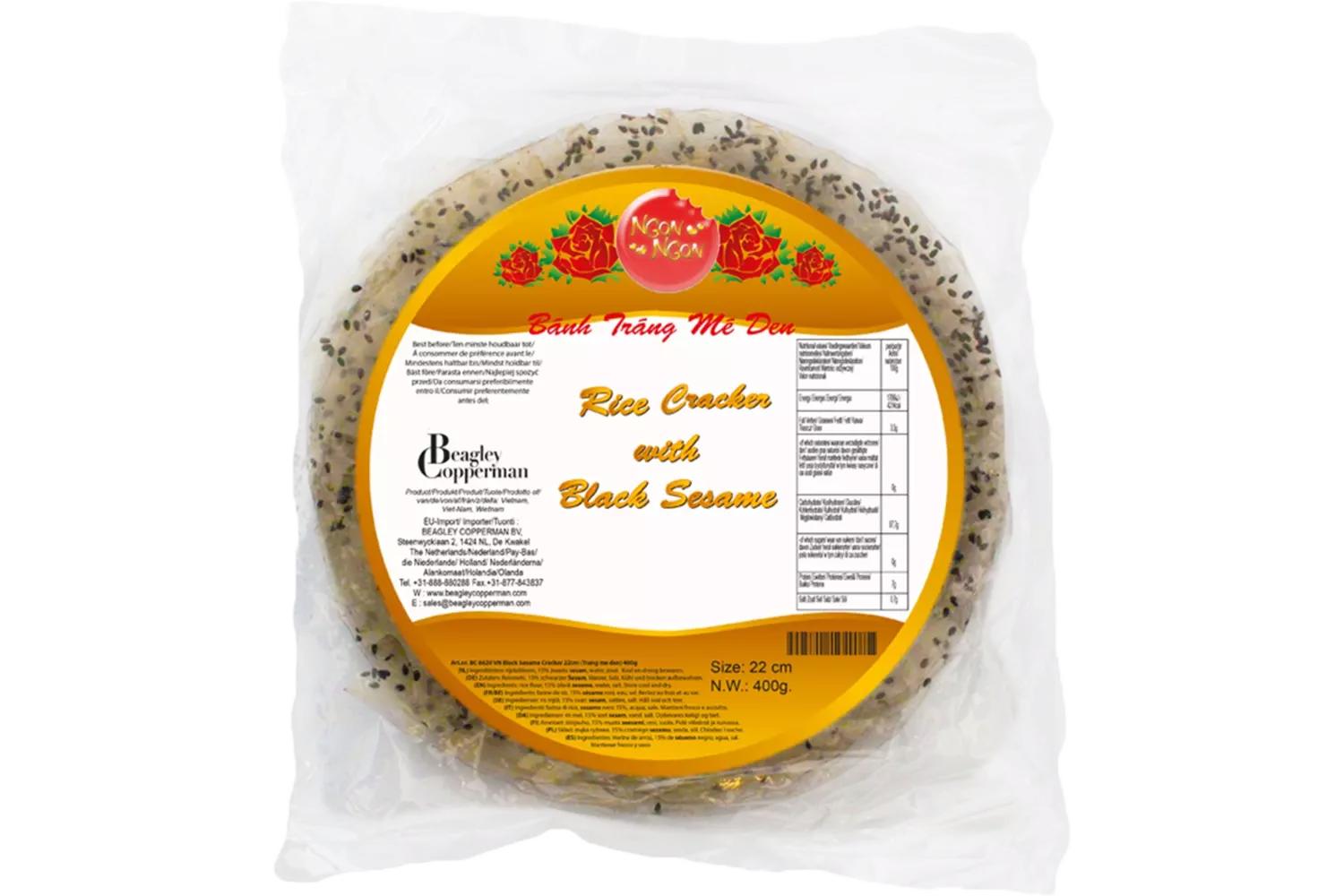 Ngon Ngon - Black Sesame Cracker 22cm 400g
