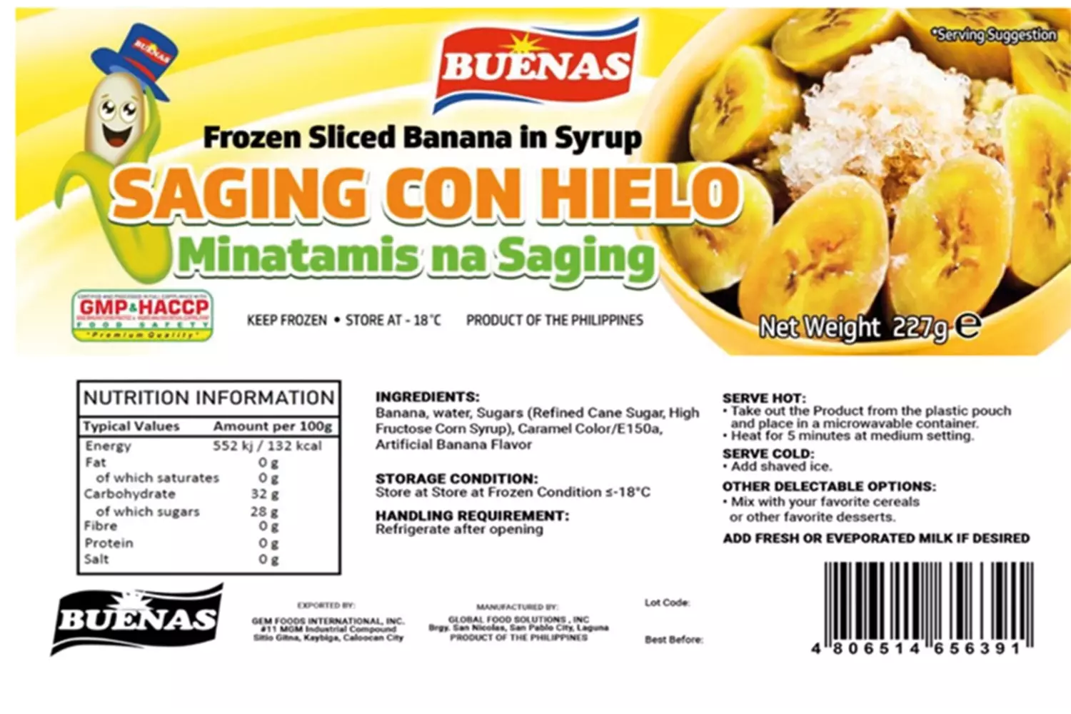 Buenas - Sliced Banana in Syrup 454g