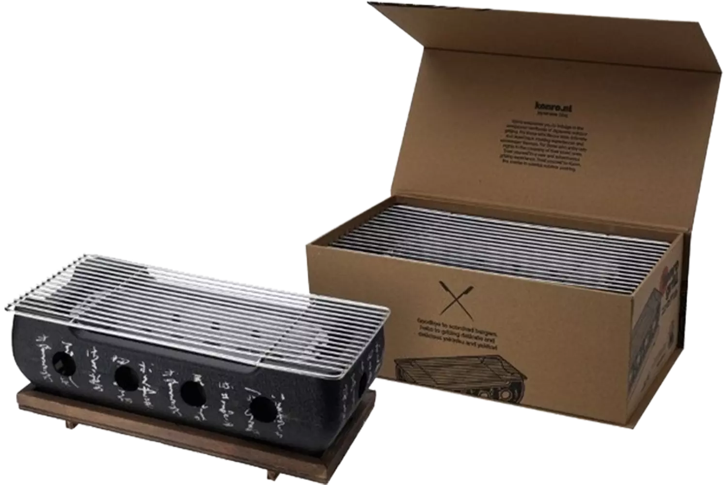 Konro - Grill Rect Wooden Base L 18x13cm