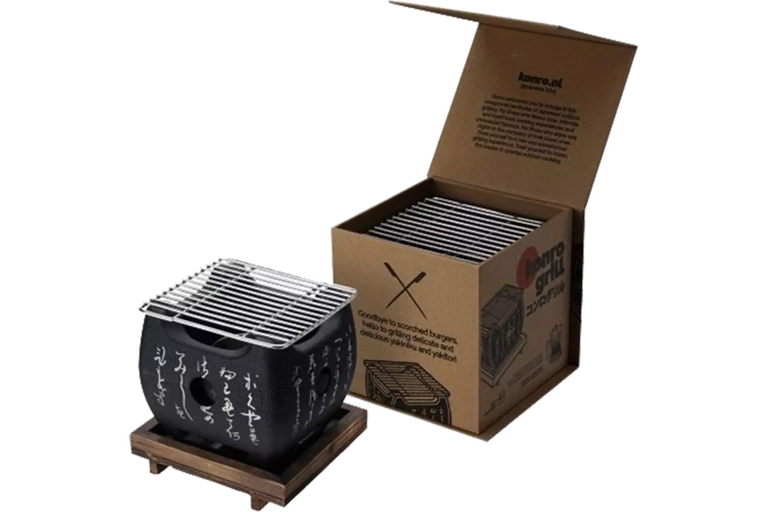Konro - Grill Squeare Wooden Base 12x11cm
