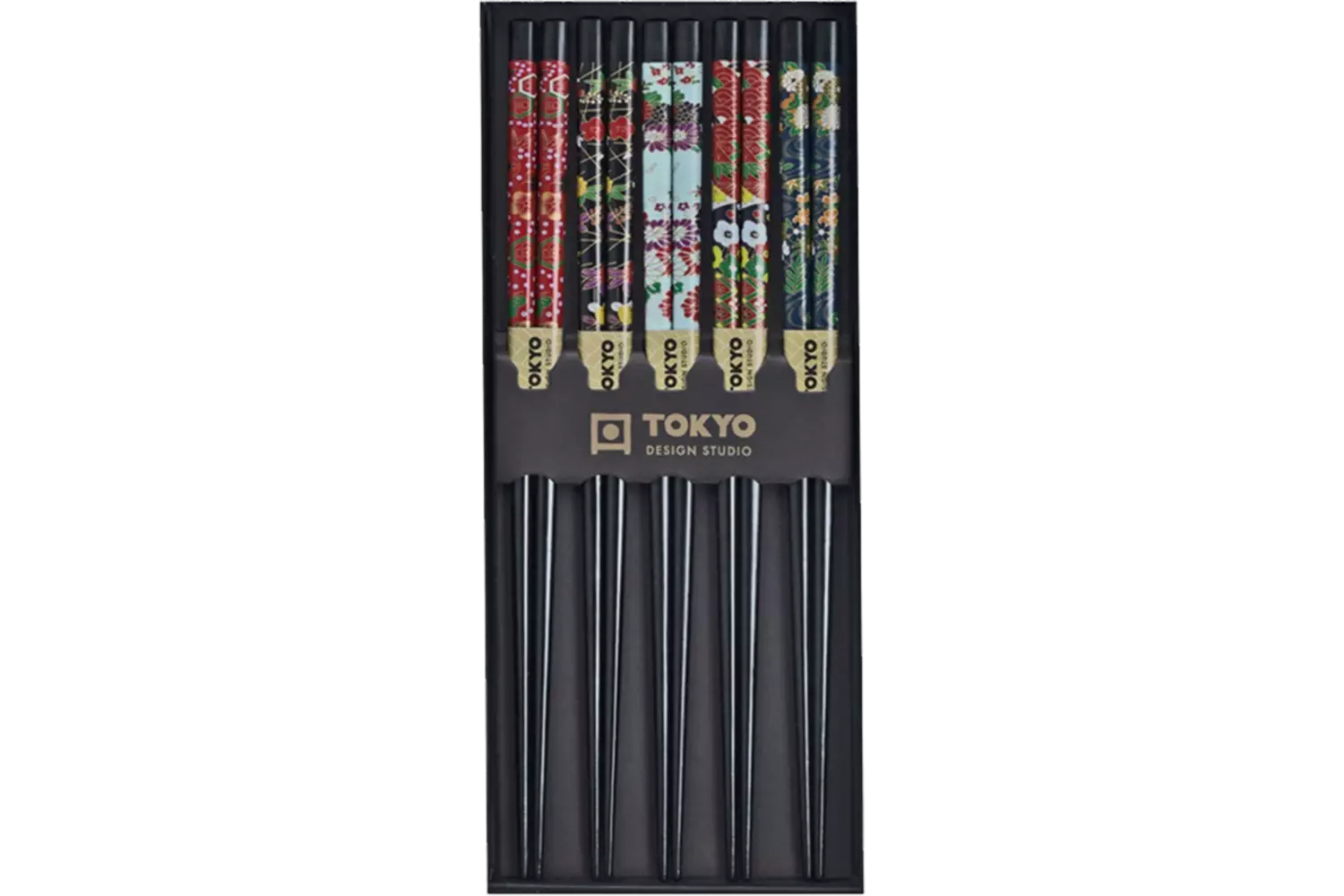 Tokyo Design Studio - Chopsticks Black Flowers 5 pair