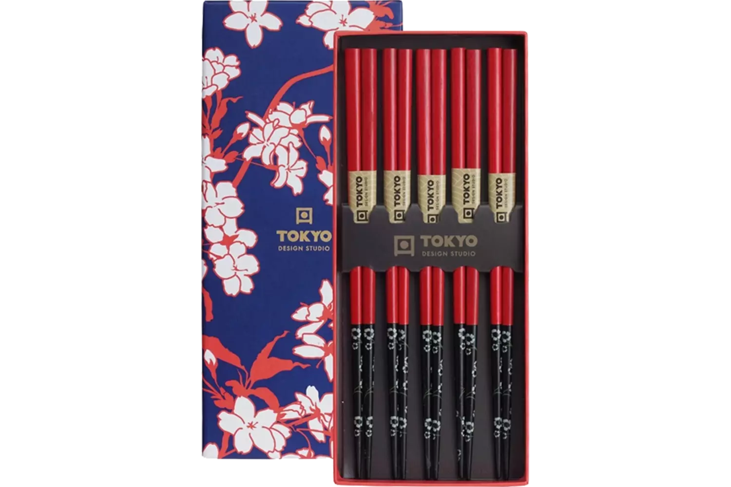 Tokyo Design Studio - Chopsticks Giftset Red Black Flower 5 pair