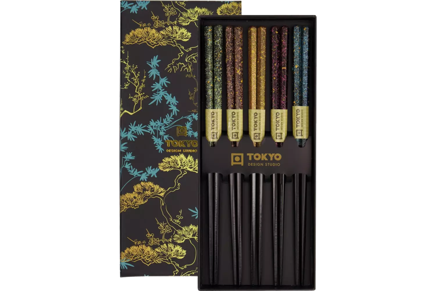Tokyo Design Studio - Chopsticks Giftset Wooden Black & Blue 5 pair