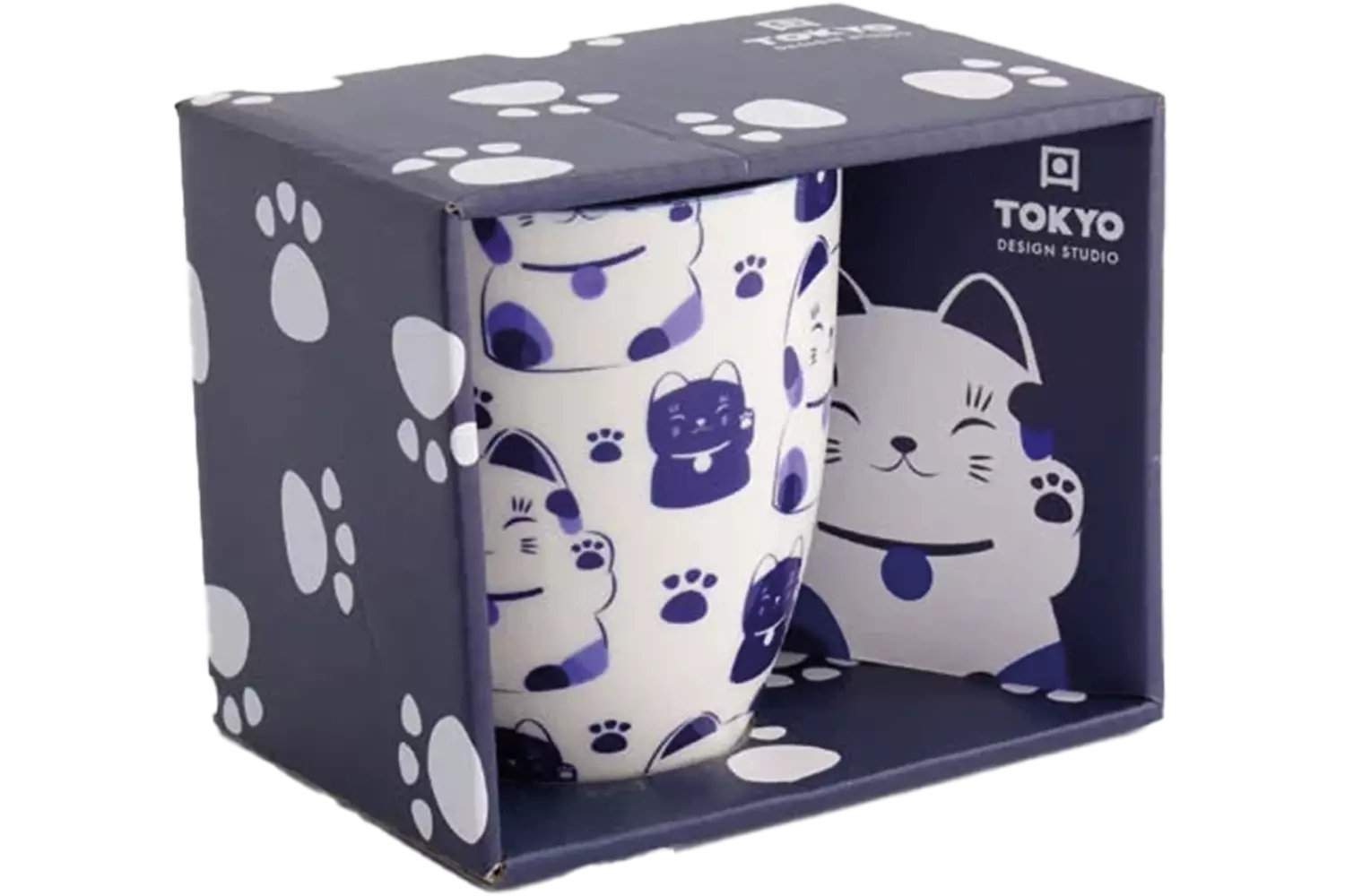 Tokyo Design Studio - Kawaii Mug Giftbox Blue Maneko Cat 380ml