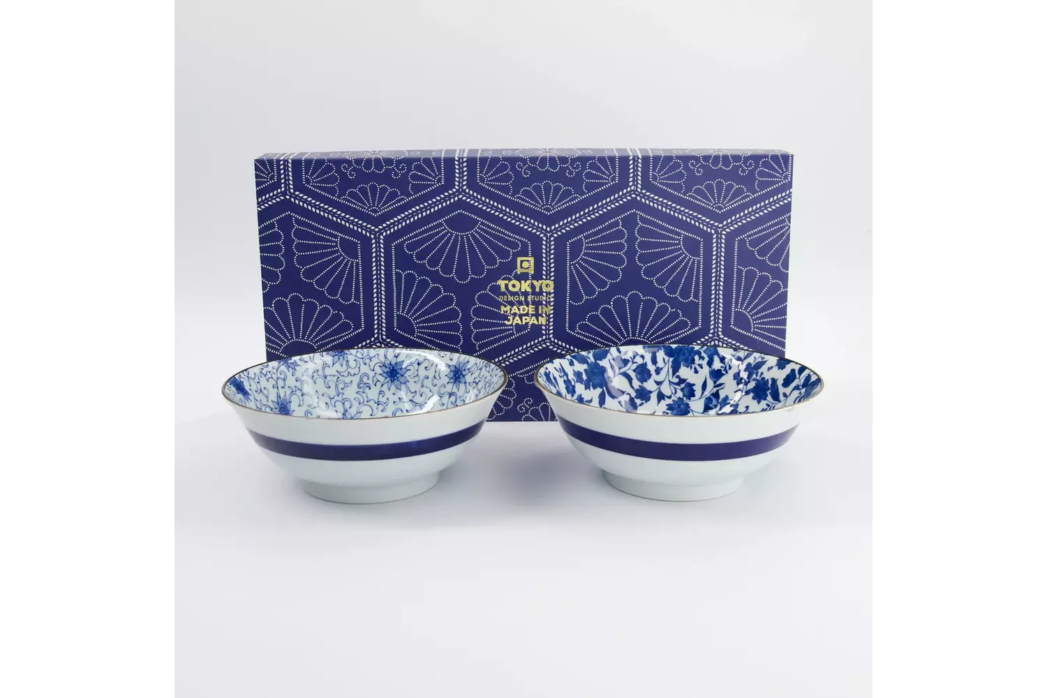 Tokyo Design Studio - Haru Blue Mixed Ramen Bowls 2pcs Giftset 19.8x7.5cm 1000ml 1 set