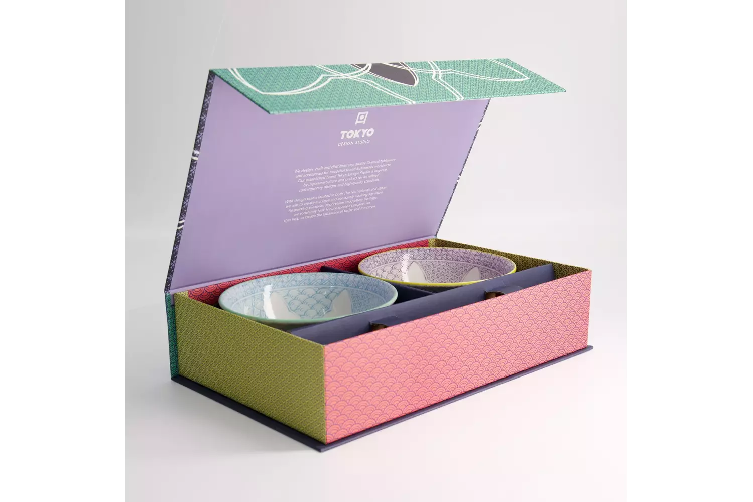 Tokyo Design Studio - Lily Flower Bowl 2pcs Giftset w/chopsticks Pur/Lbl 14.8x6.8cm 550ml