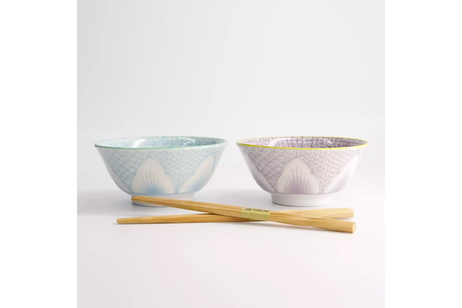 Tokyo Design Studio - Lily Flower Bowl 2pcs Giftset w/chopsticks Pur/Lbl 14.8x6.8cm 550ml