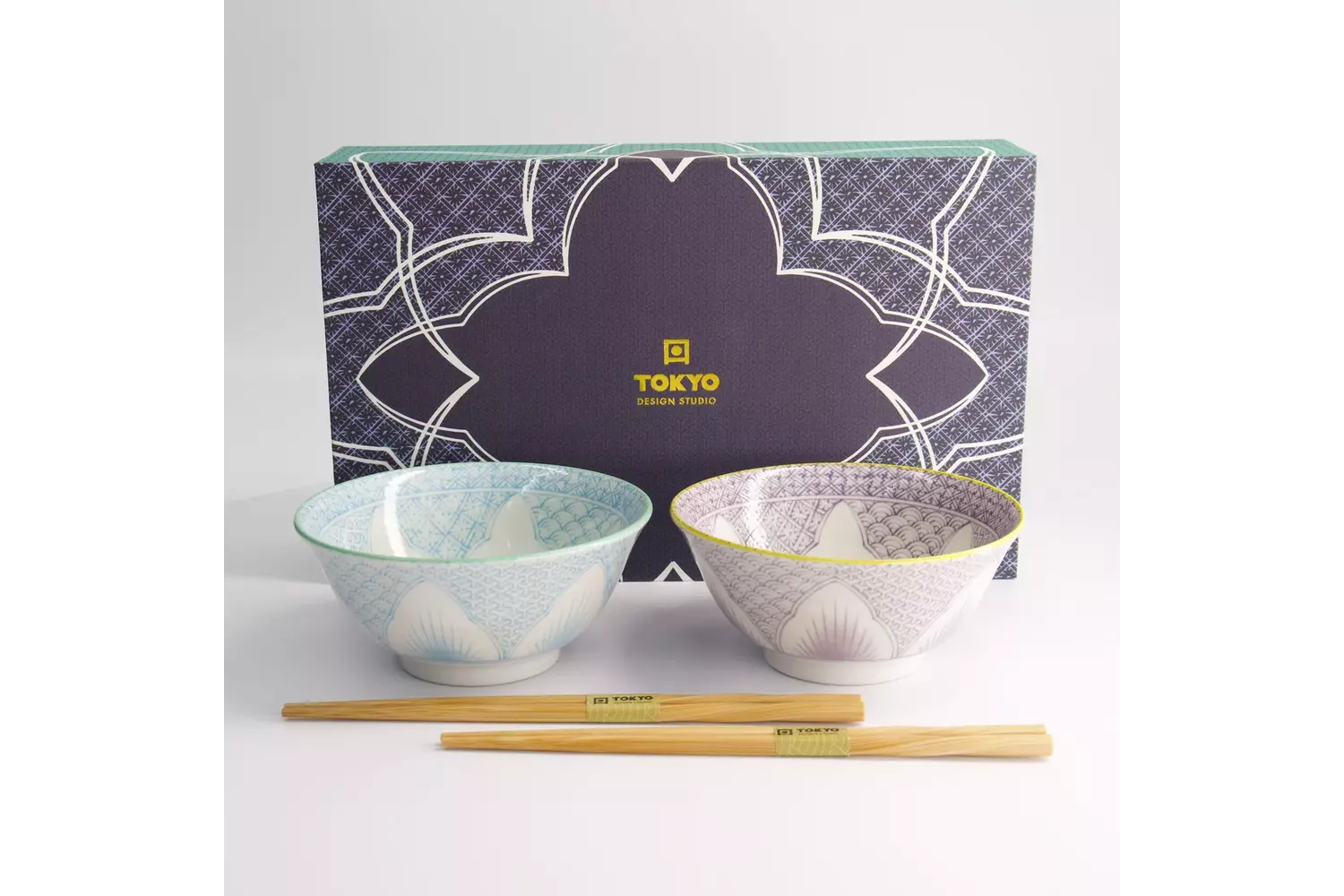 Tokyo Design Studio - Lily Flower Bowl 2pcs Giftset w/chopsticks Pur/Lbl 14.8x6.8cm 550ml