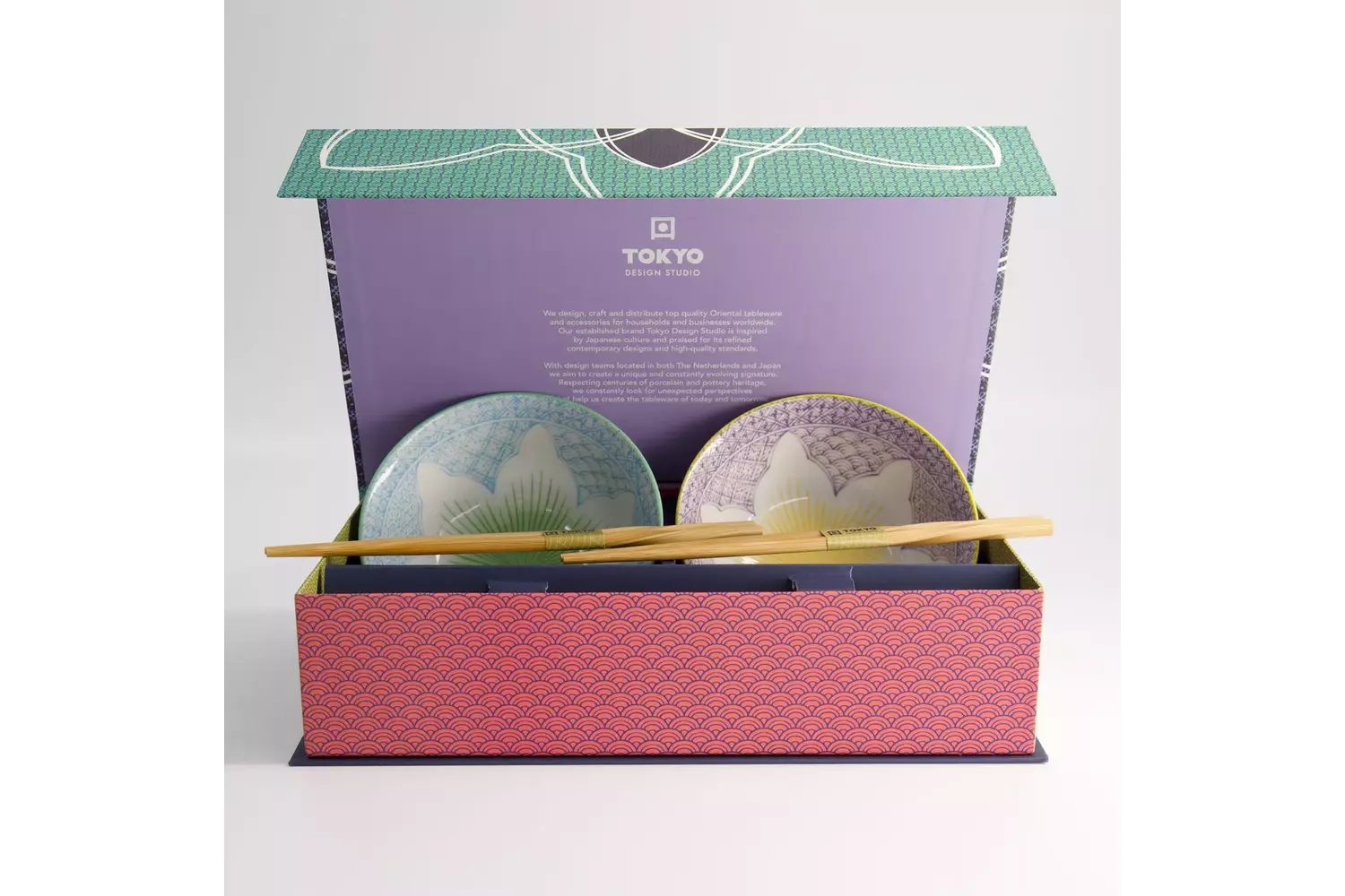 Tokyo Design Studio - Lily Flower Bowl 2pcs Giftset w/chopsticks Pur/Lbl 14.8x6.8cm 550ml