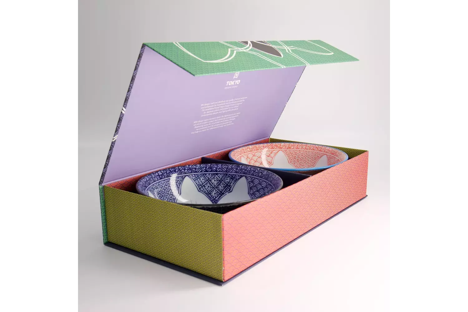 Tokyo Design Studio - Lily Flower Ramen Bowl 2pcs Giftset Rd/Bl 20.5x8cm 1200ml 1 set