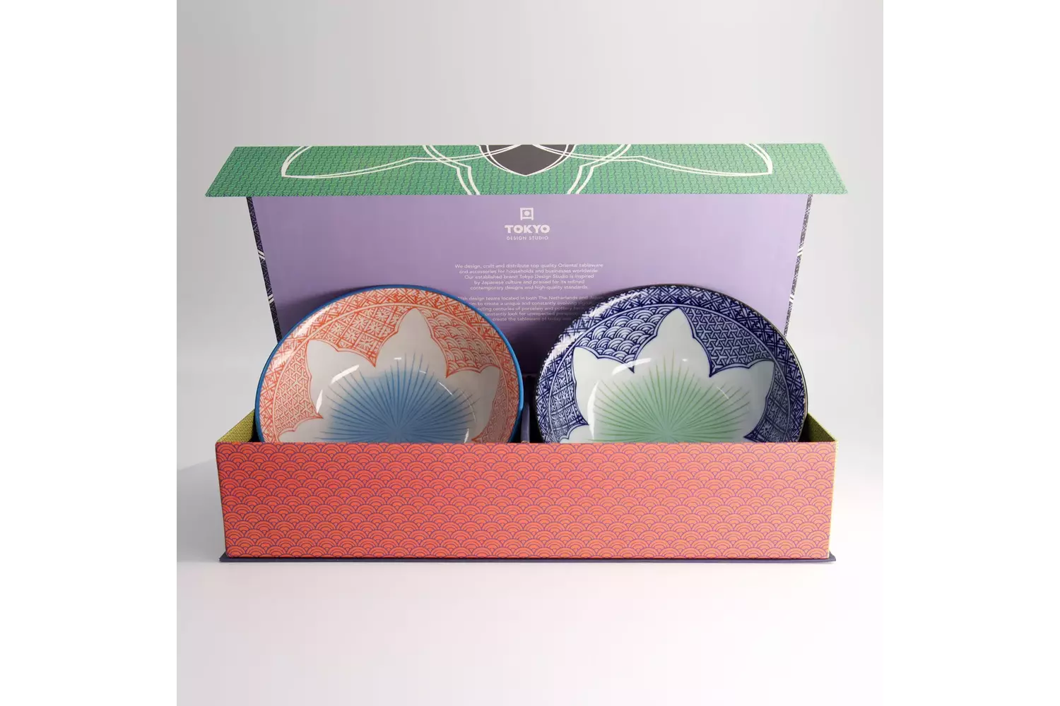 Tokyo Design Studio - Lily Flower Ramen Bowl 2pcs Giftset Rd/Bl 20.5x8cm 1200ml 1 set