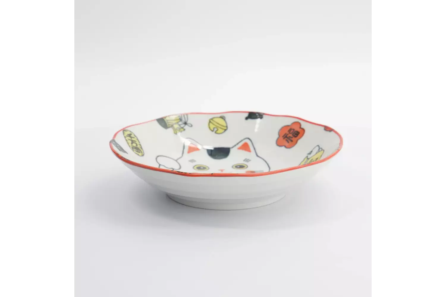 Tokyo Design Studio - Kawaii Lucky Cat Neko Pasta Plate Red 21x5cm 4pcs