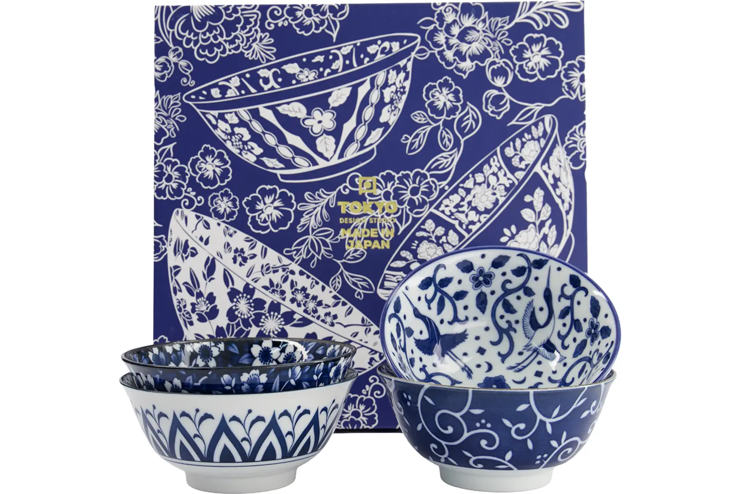 Tokyo Design Studio - Mixed Bowls Tayo Bowl Giftset 4pcs. 15x7cm. Blue/White 7B500ml