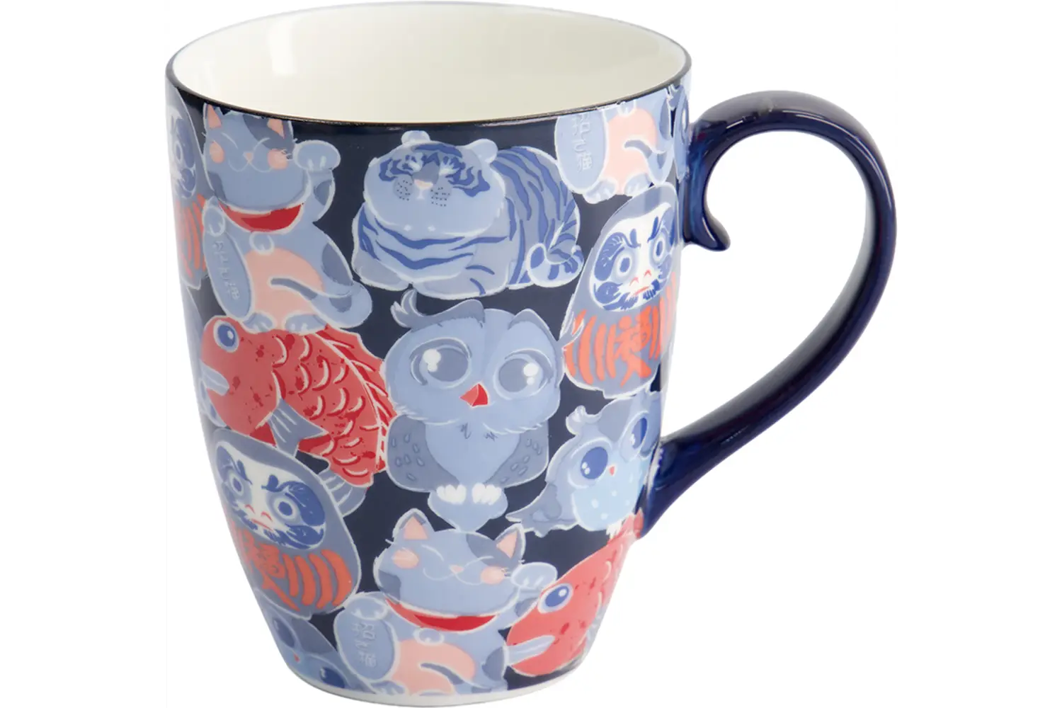 Tokyo Design Studio - Kawaii Mug Lucky Cat Daruma with Gift Box 8.5x10.2 Blue 340ml