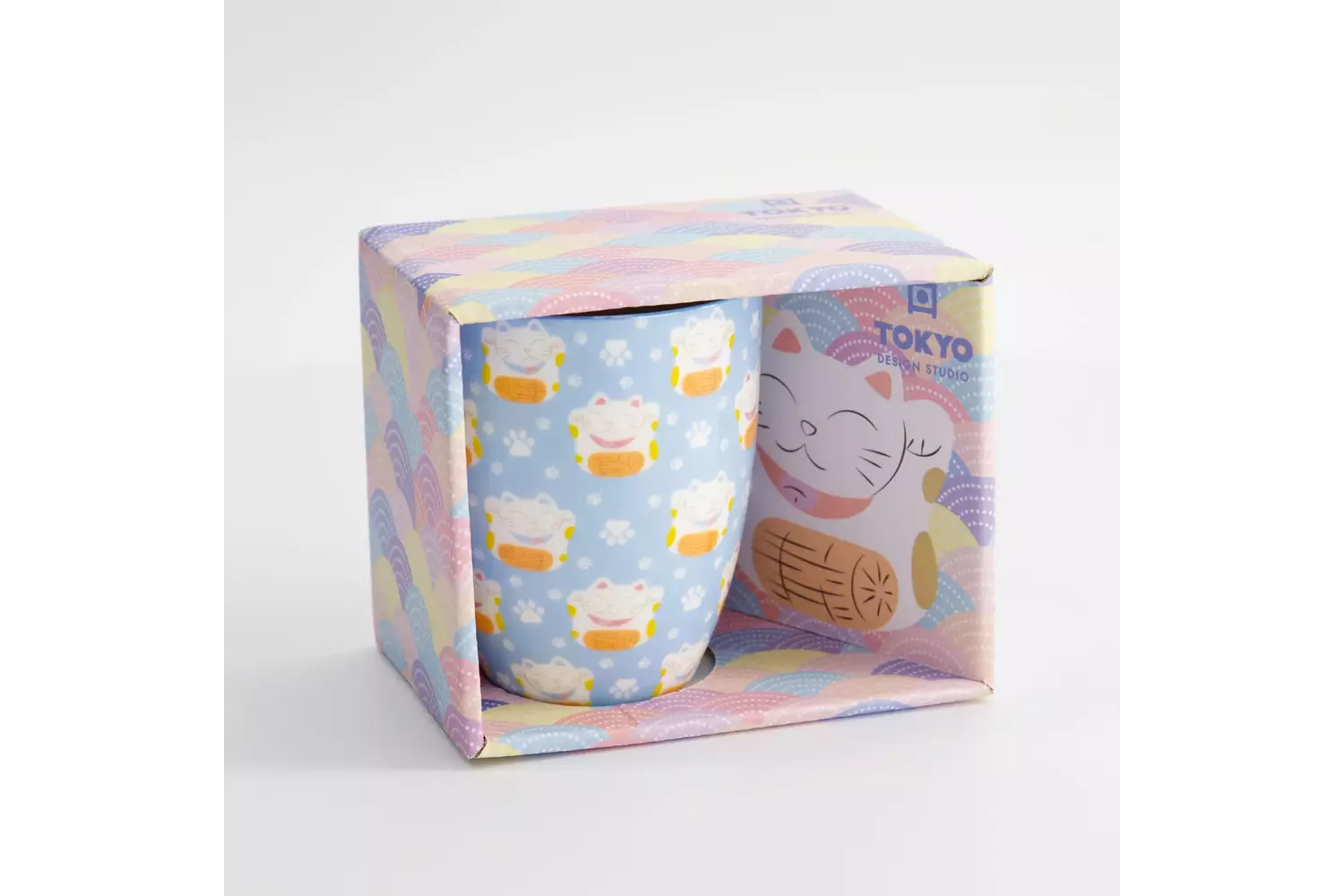 Tokyo Design Studio - Kawaii Lucky Cat Mug w/ Giftbox Blue 8.5x10.2cm 340ml 6pcs