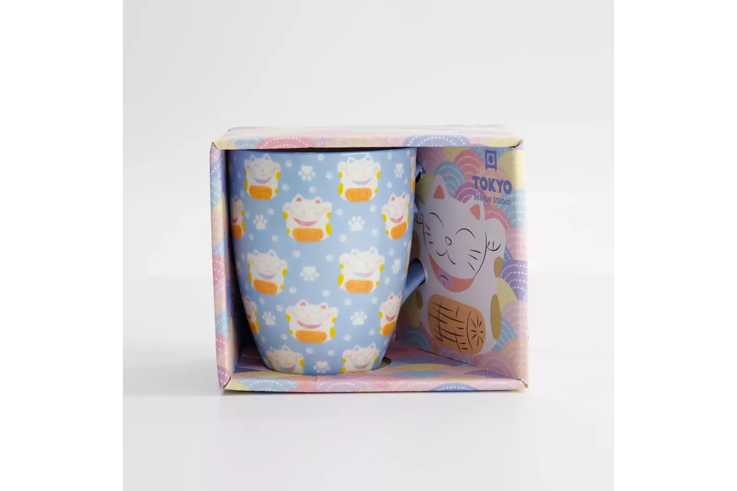 Tokyo Design Studio - Kawaii Lucky Cat Mug w/ Giftbox Blue 8.5x10.2cm 340ml 6pcs
