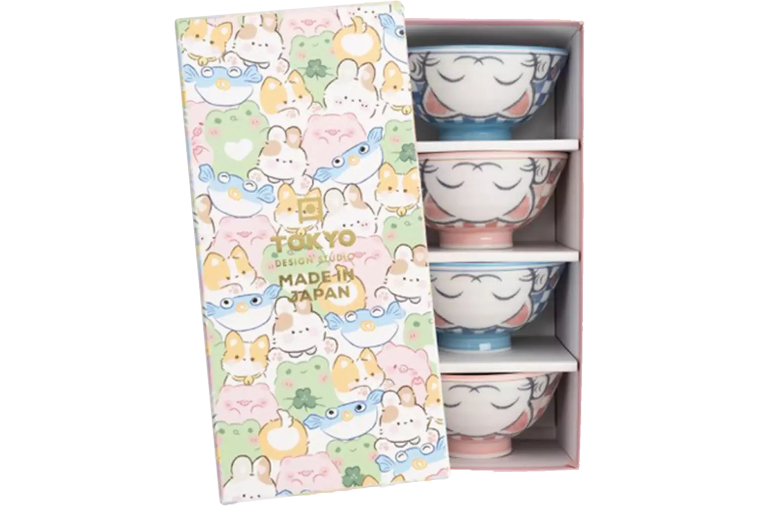 Tokyo Design Studio - Kawaii Bowls Lucky Cat Blue/Pink A 4pcs