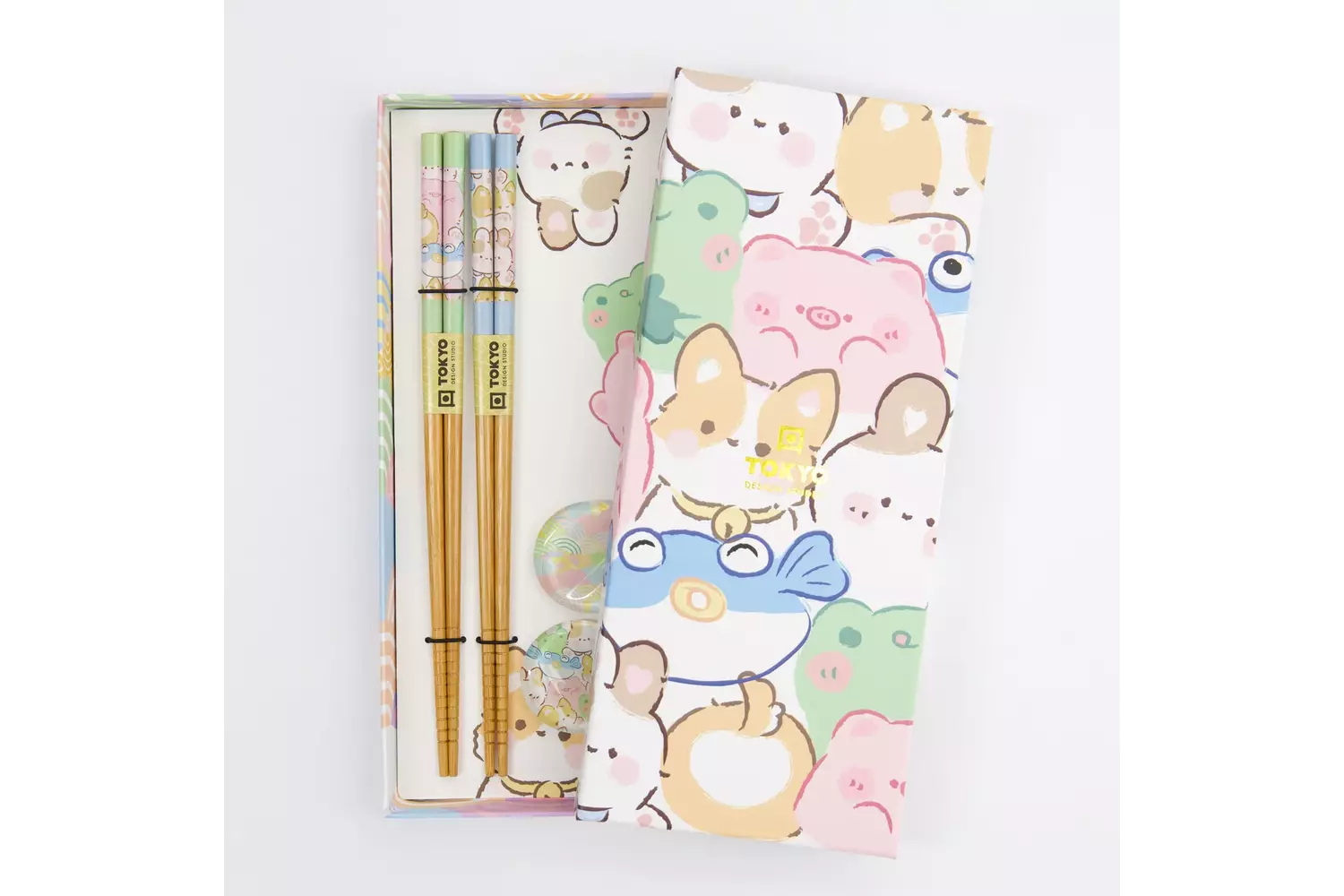Tokyo Design Studio - Chopstick Giftset Chopstick and Rest/4 Kawaii Animals 10 sets