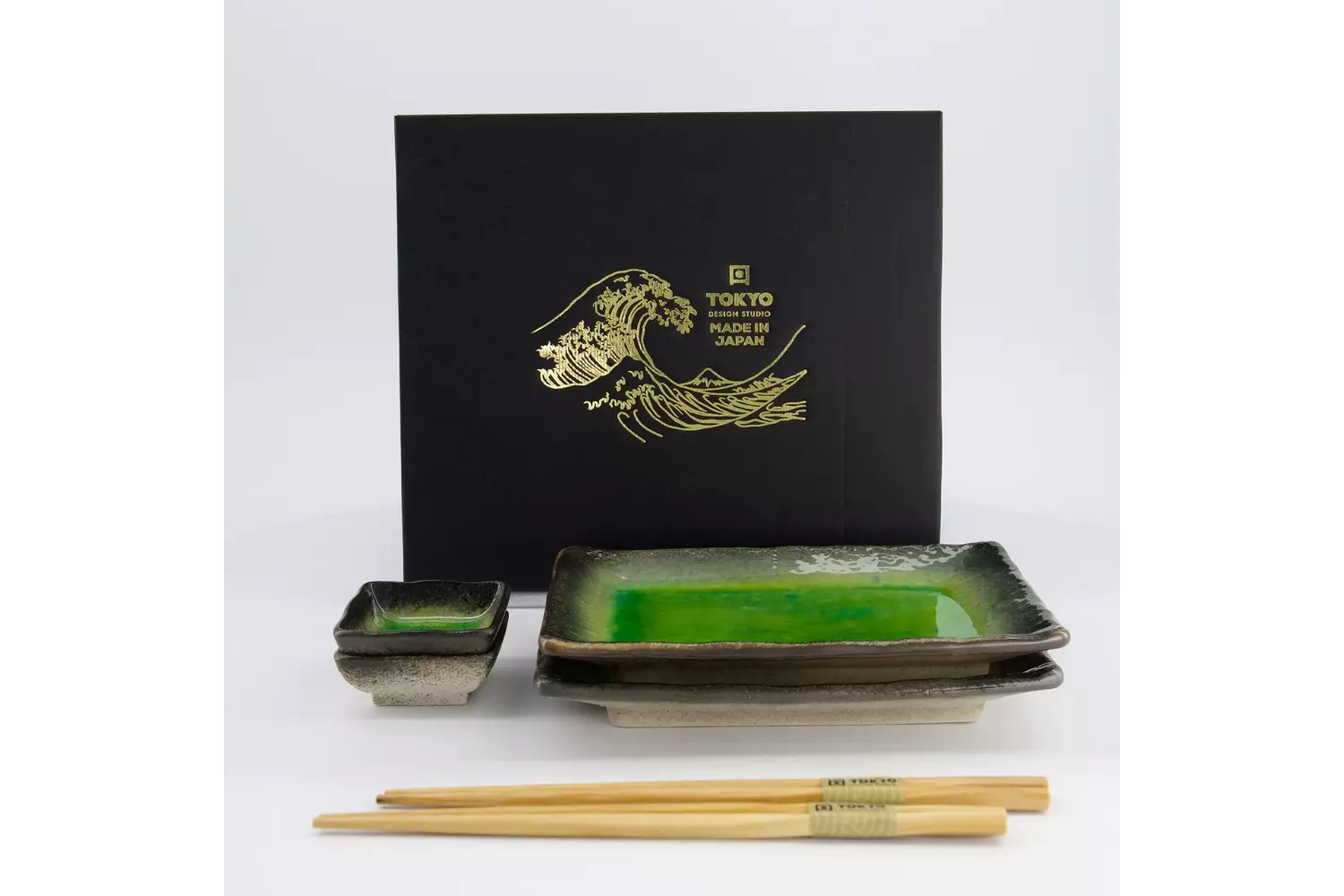 Tokyo Design Studio - Sushi Giftset Yamasaku Hiwa Green 6pcs 21.5x14cm & 7.3x2.8cm 1 set
