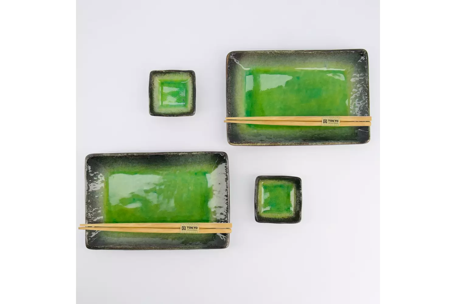 Tokyo Design Studio - Sushi Giftset Yamasaku Hiwa Green 6pcs 21.5x14cm & 7.3x2.8cm 1 set