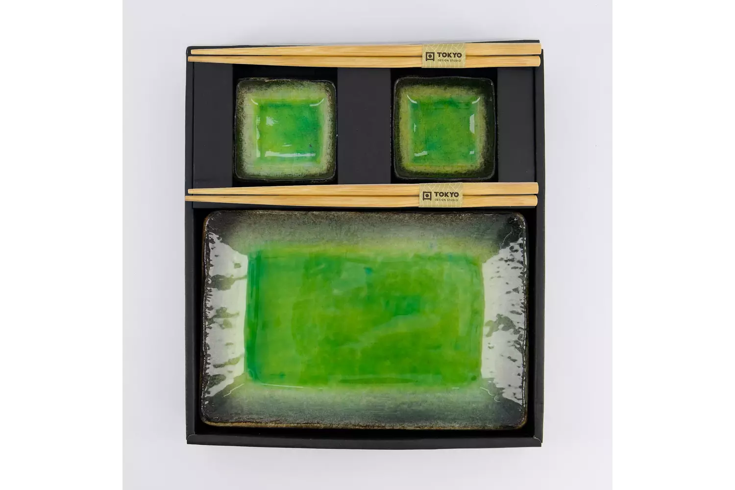 Tokyo Design Studio - Sushi Giftset Yamasaku Hiwa Green 6pcs 21.5x14cm & 7.3x2.8cm 1 set