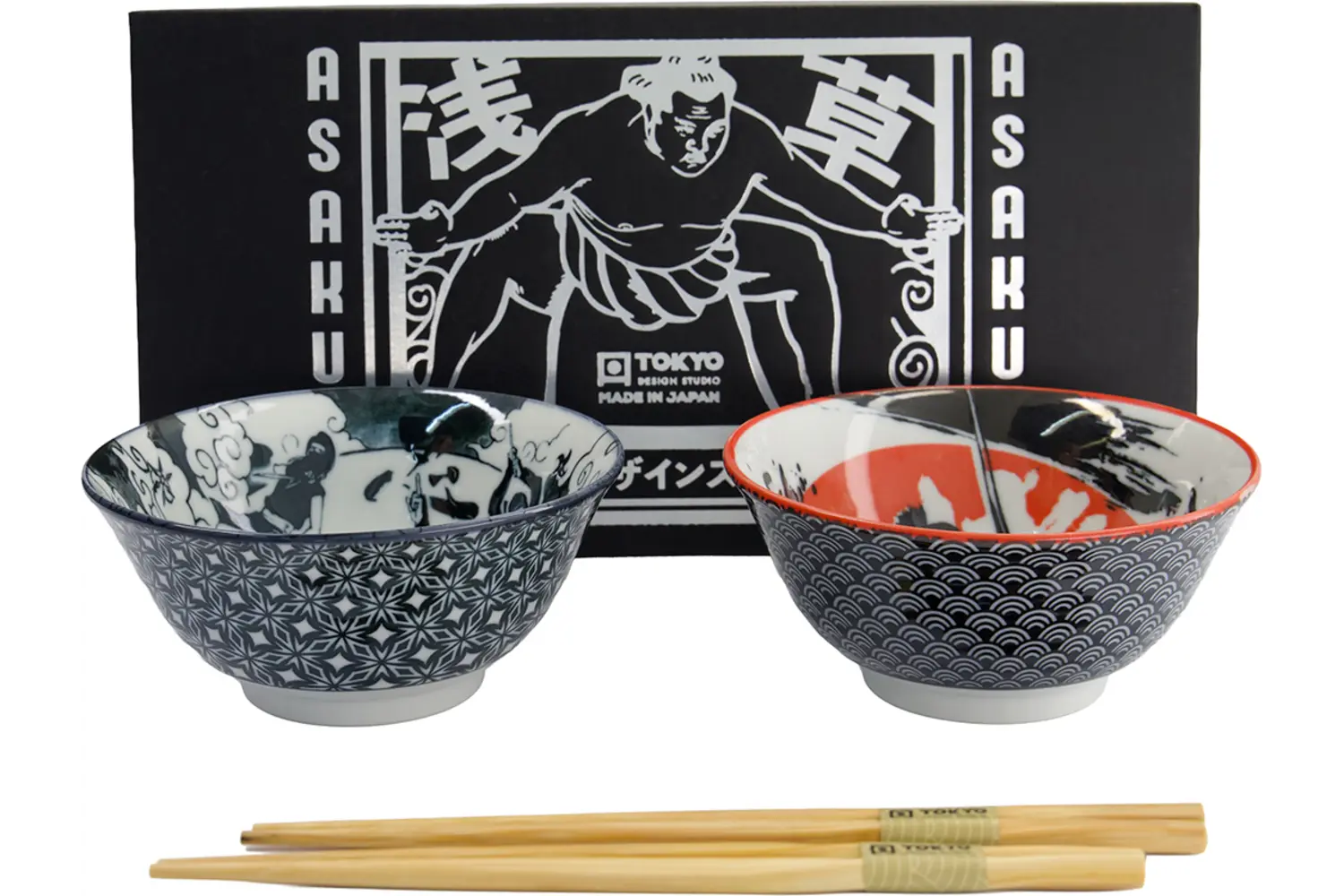 Tokyo Design Studio - Asakusa Tayo Bowl Giftset 2pcs with Chopsticks 14.8x7cm. 500ml. A