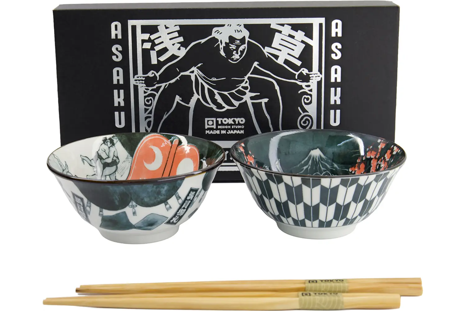Tokyo Design Studio - Asakusa Tayo Bowl Giftset 2pcs with Chopsticks 14.8x7cm. 500ml. B