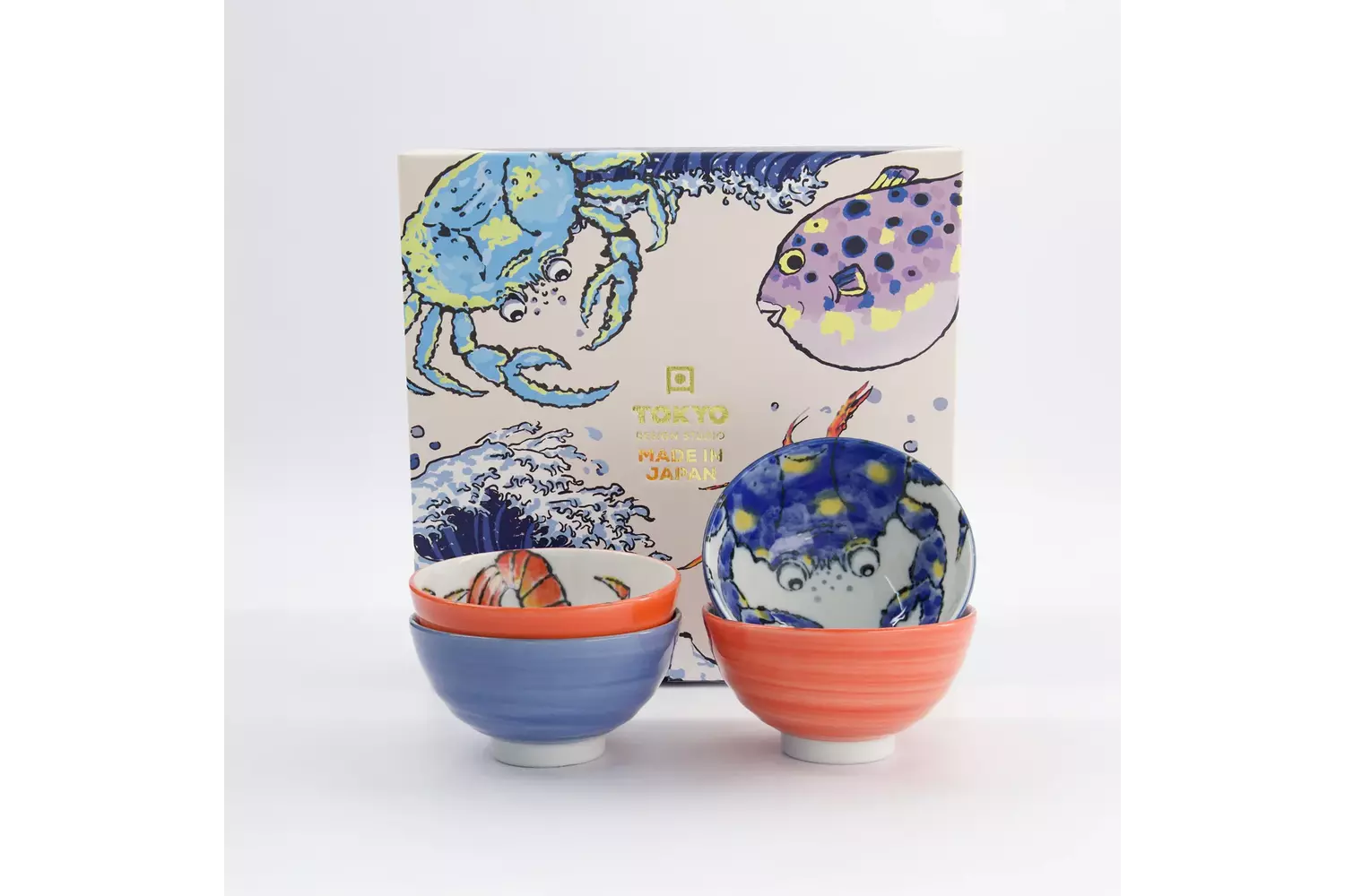 Tokyo Design Studio - Seafood Bowl 4pcs Giftset 11.2x6.2cm Snapper & Crab BL/RD 300ml 1 set