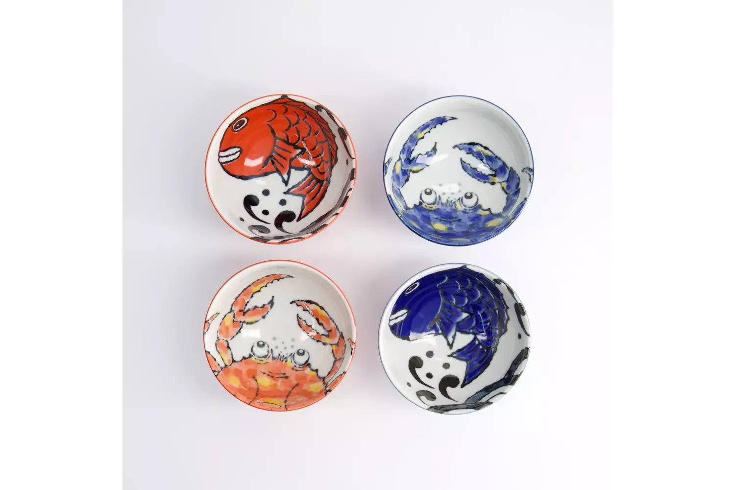Tokyo Design Studio - Seafood Bowl 4pcs Giftset 11.2x6.2cm Snapper & Crab BL/RD 300ml 1 set