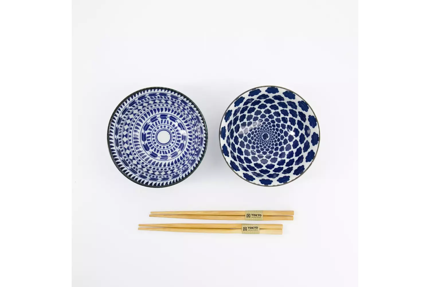Tokyo Design Studio - Mixed Tayo Bowls 2pcs Giftset w/chopsticks 15x7cm Blue/White 500ml