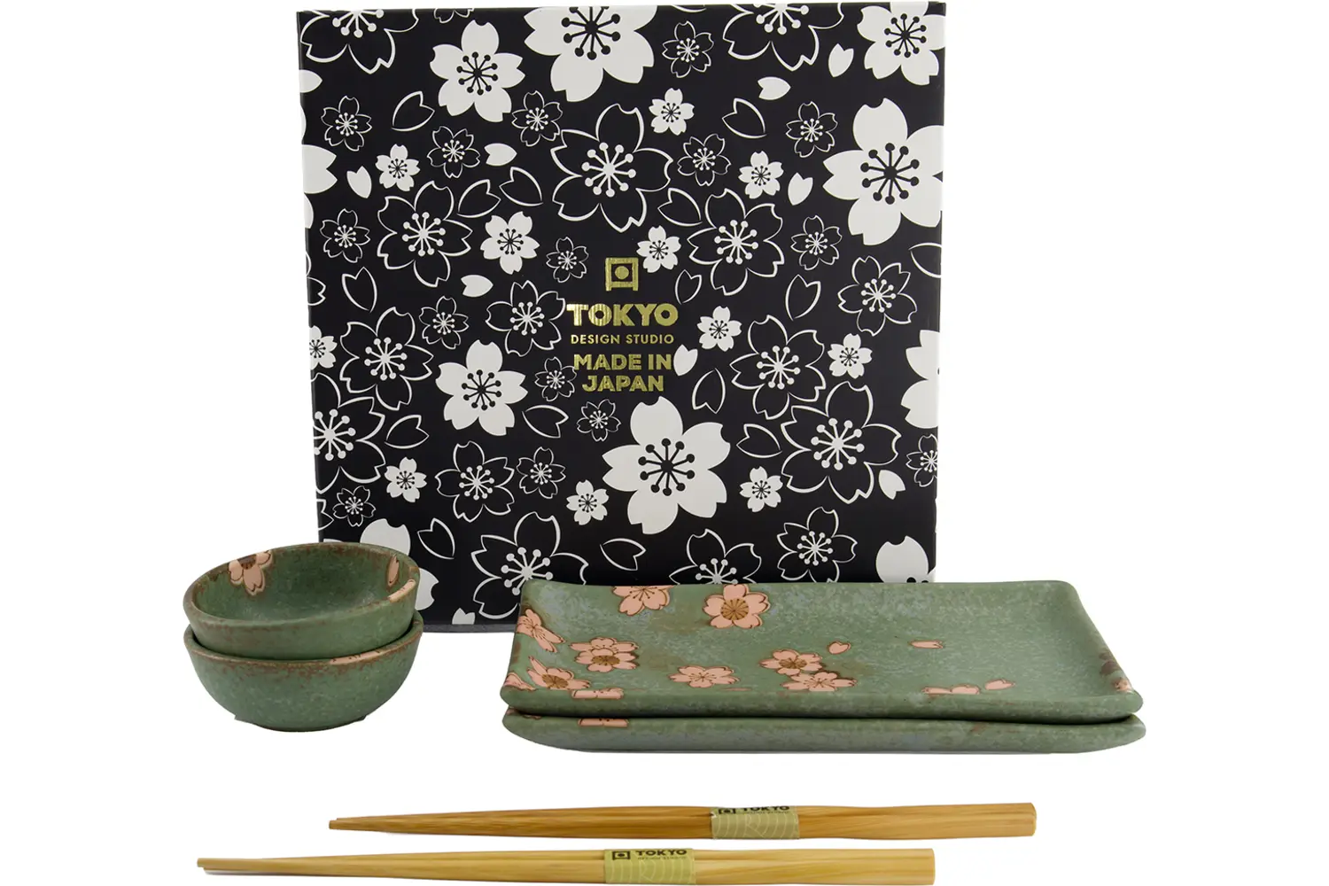 Tokyo Design Studio - Sakura Sushi Giftset 22x13x2cm. & 8.5x3.4cm. Green (6pcs.)