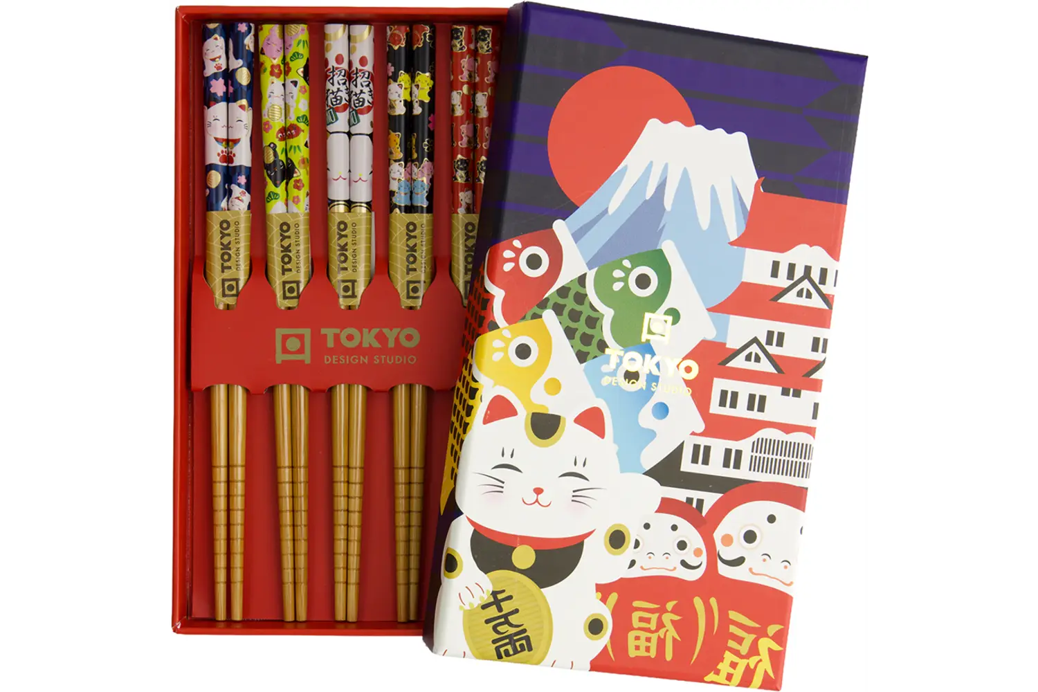 Tokyo Design Studio - Children Chopsticks Giftset Lucky Cats - 5 Pair