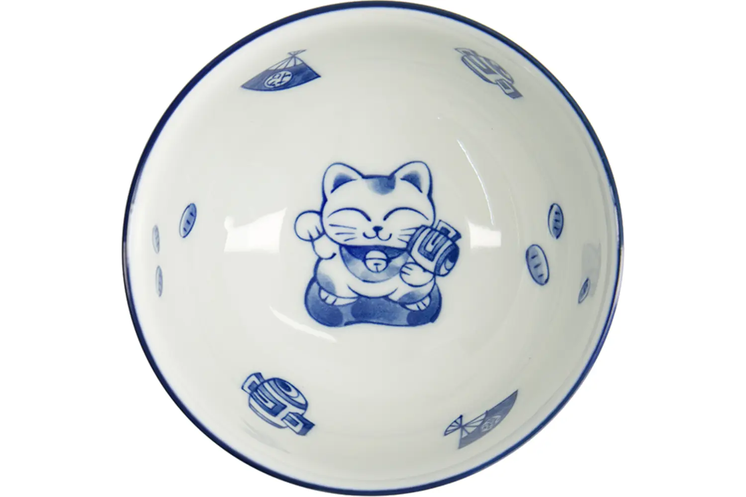 Tokyo Design Studio - Kawaii Bowl Lucky Cat Okonomi 13x7.2cm. Blue 500ml