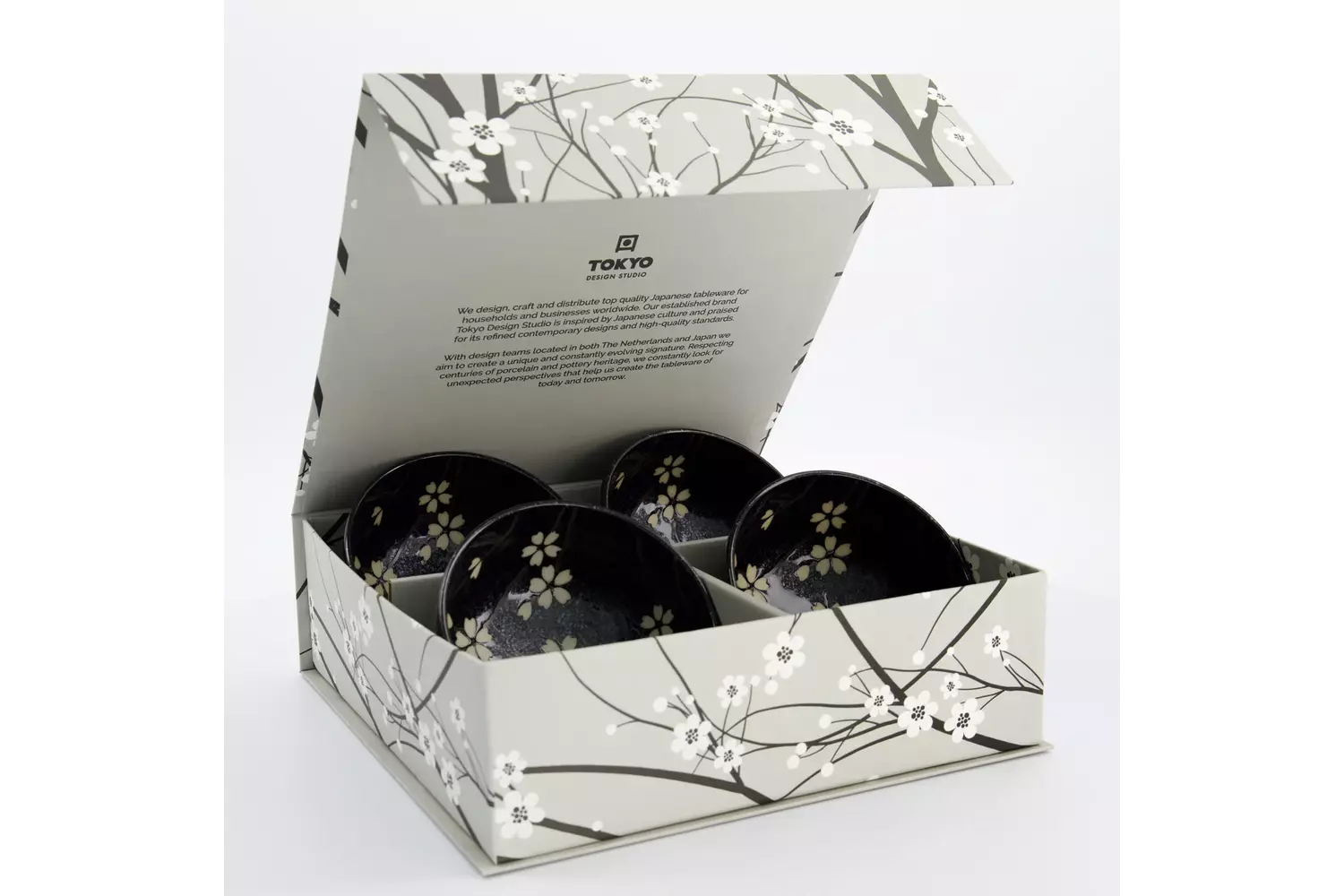 Tokyo Design Studio - Sakura Bowl 4pcs Giftset 12.5x7cm Black 450ml 1 set