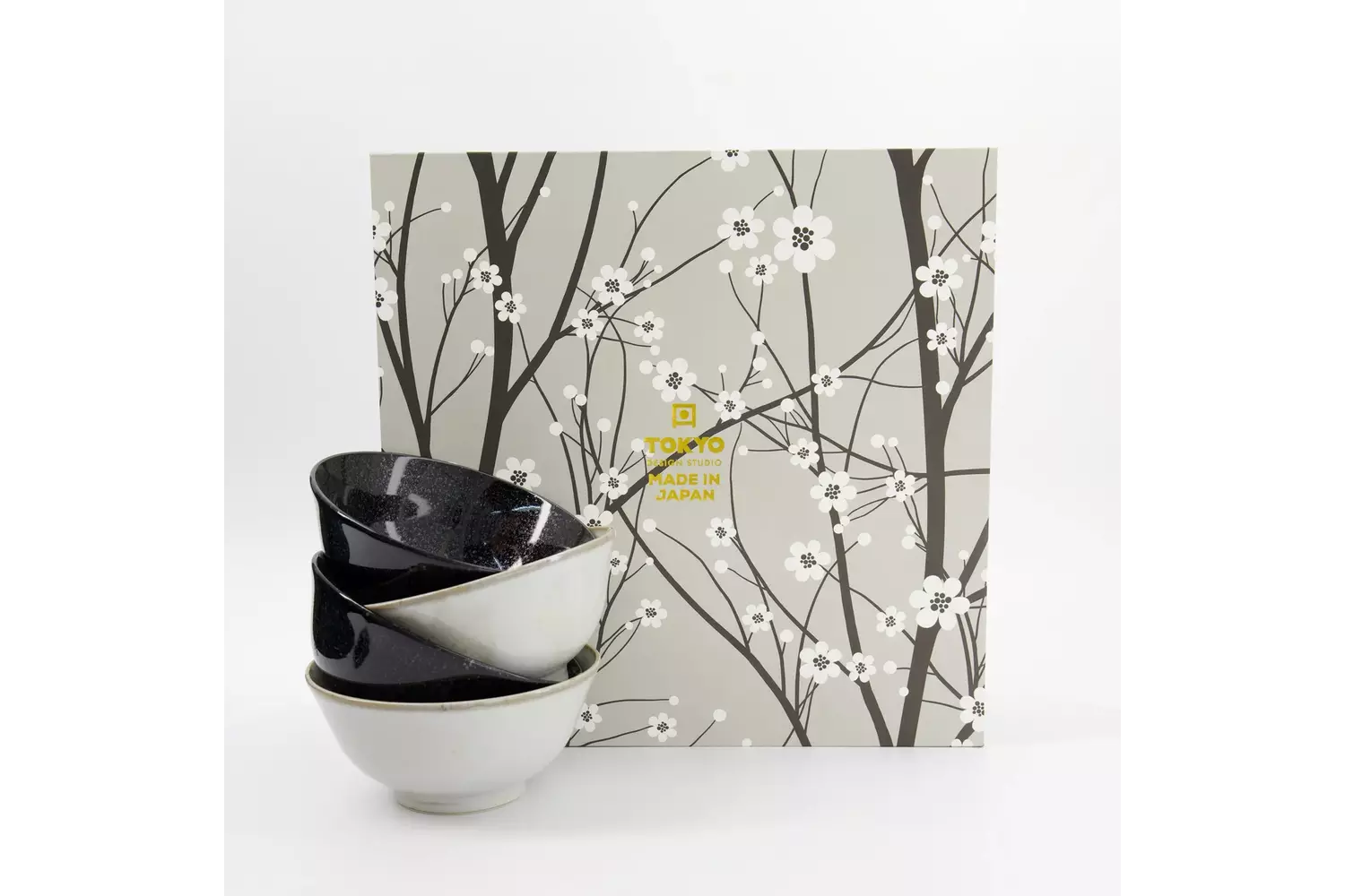 Tokyo Design Studio - Sakura Tayo Bowl 4pcs Giftset 15.3x7.5cm Black/Grey 650ml 1 set