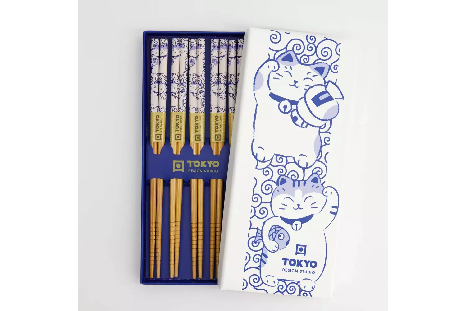 Tokyo Design Studio - Chopstick Giftset/5 Neko Cat Blue AH-02 10 sets