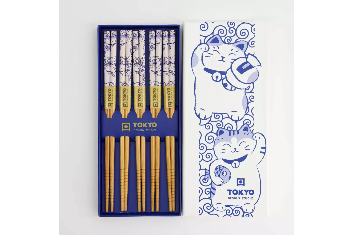 Tokyo Design Studio - Chopstick Giftset/5 Neko Cat Blue AH-02 10 sets