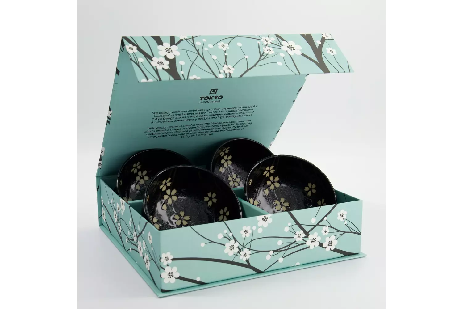Tokyo Design Studio - Sakura Bowl Giftset 4pcs 12.5x7cm Black 450ml 1 set