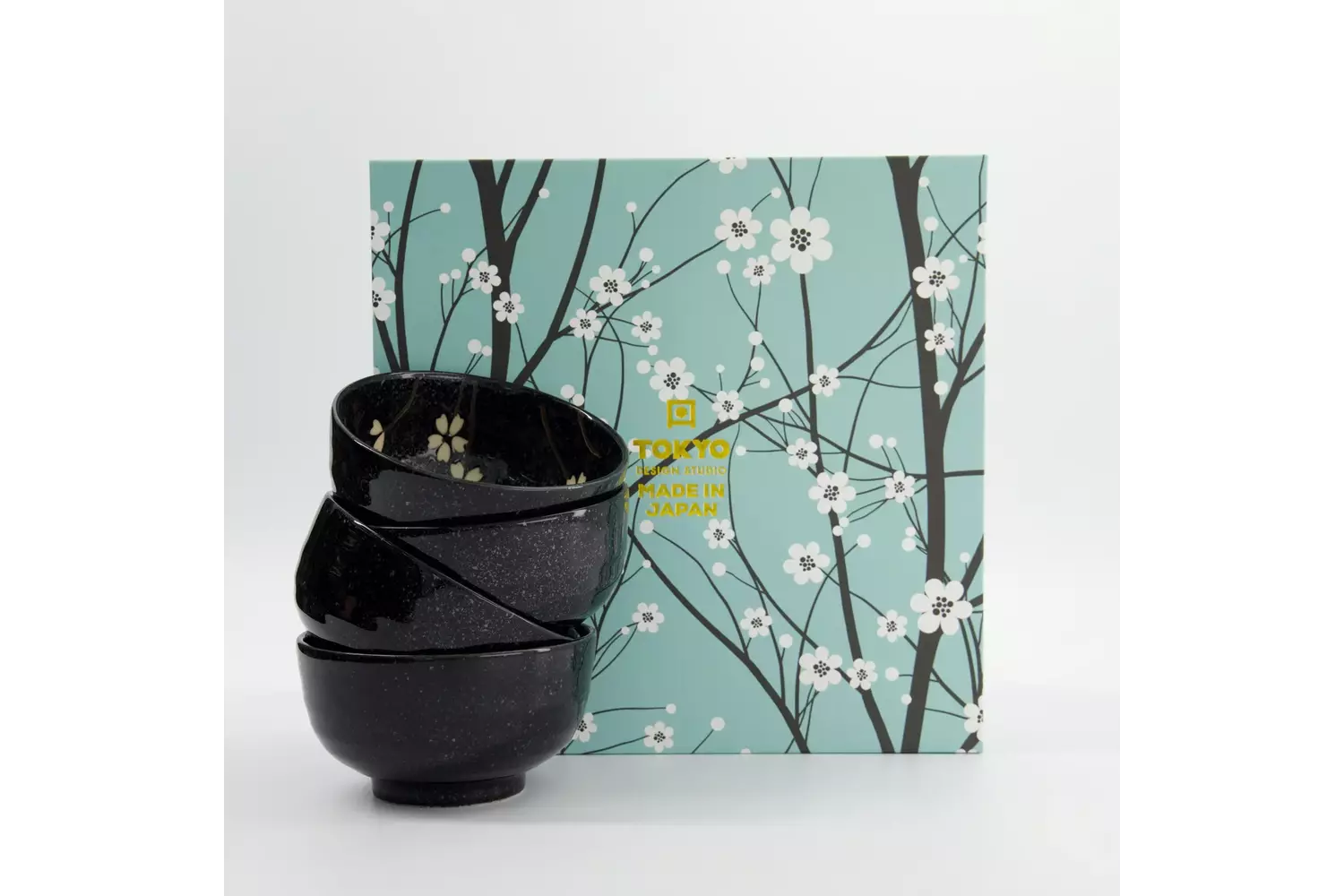 Tokyo Design Studio - Sakura Bowl Giftset 4pcs 12.5x7cm Black 450ml 1 set