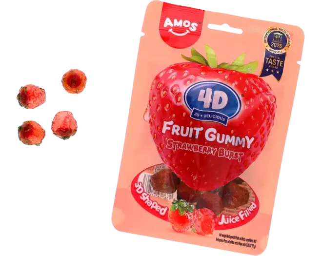 Amos - 4D Fruit Gummy Strawberry 65g