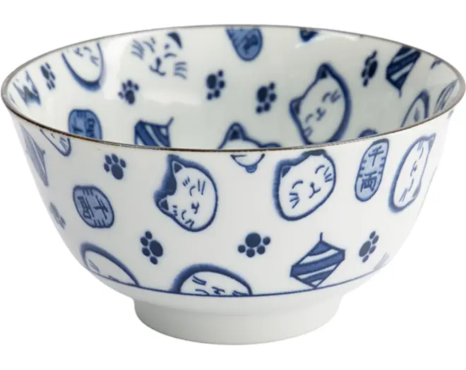 Tokyo Design Studio - Kawaii Bowl Lucky Cat Neko Blue HB-7710/B 300ml