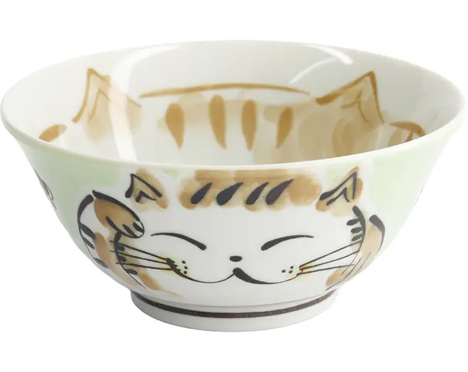 Tokyo Design Studio - Kawaii Tayo Bowl Fuku Cat Neko Green 15x7cmh 500ml