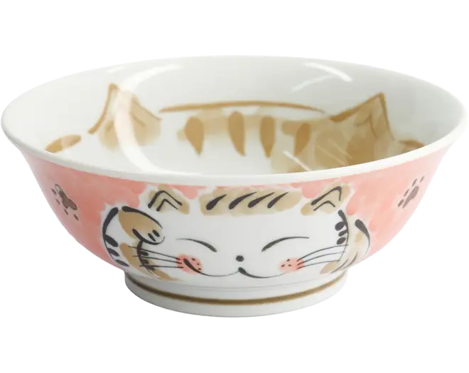 Tokyo Design Studio - Kawaii Ramen Bowl Fuku Cat Neko 20.7x8cmh Red 1000ml