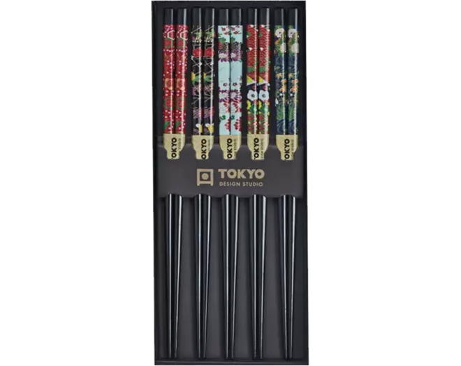 Tokyo Design Studio - Chopsticks Black Flowers 5 pair