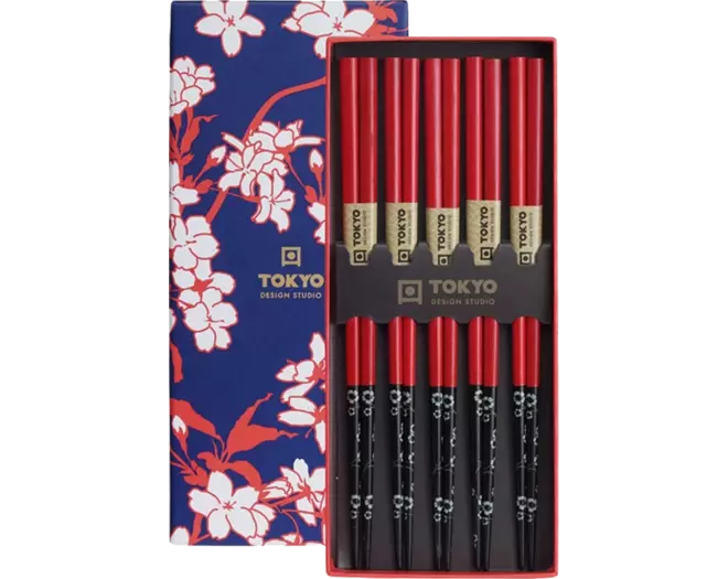 Tokyo Design Studio - Chopsticks Giftset Red Black Flower 5 pair