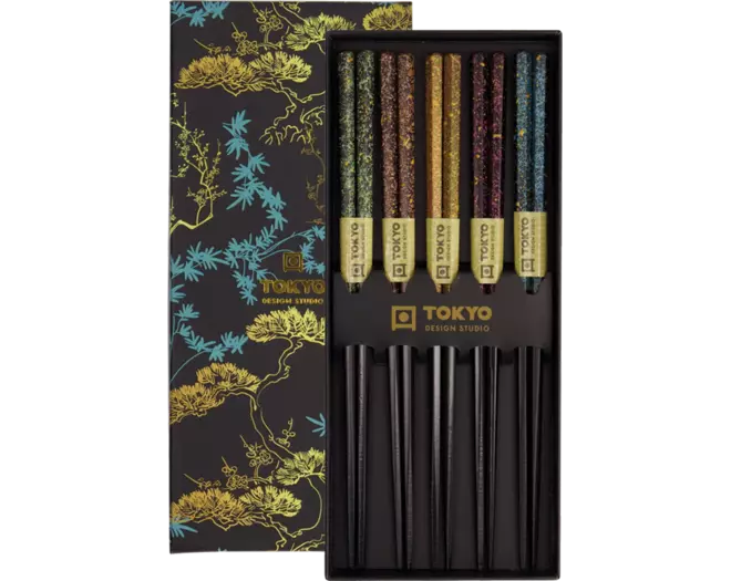 Tokyo Design Studio - Chopsticks Giftset Wooden Black & Blue 5 pair